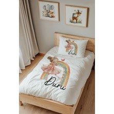 Lilabio Isme Özel Tek Kişilik %100 Pamuk Nevresim Takımı (160X220 Cm) Gökkuşağı ve Prenses