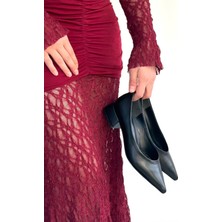 Shoegar Ferla Siyah Cilt Topuklu Ayakkabı