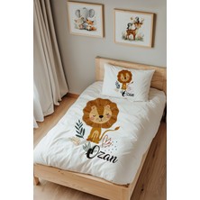 Lilabio Isme Özel Tek Kişilik %100 Pamuk Nevresim Takımı (160X220 Cm) Sevimli Aslancık