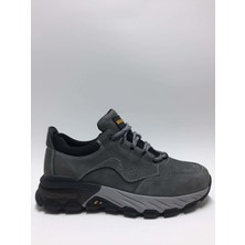 Bulldozer Hakiki Deri Gri Nubuk Bağcıklı Kaymaz Kauçuk Tabanlı Kışlık Erkek Ayakkabı C-8425001148BLL