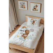 Lilabio Isme Özel Tek Kişilik %100 Pamuk Nevresim Takımı (160X220 Cm) Çiçekli Ayıcık