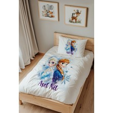 Lilabio Isme Özel Tek Kişilik %100 Pamuk Nevresim Takımı (160X220 Cm) Elsa & Anna