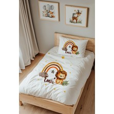 Lilabio Isme Özel Tek Kişilik %100 Pamuk Nevresim Takımı (160X220 Cm) Gökkuşağı ve Aslan