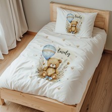 Lilabio Tek Kişilik %100 Pamuk Nevresim Takımı (160X220 Cm) Mavi Balonlu Ayıcık