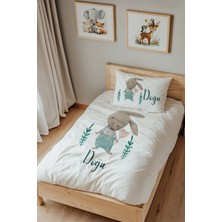 Lilabio Isme Özel Tek Kişilik %100 Pamuk Nevresim Takımı (160X220 Cm) Kalp Tutan Tavşan