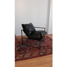 Sller Klas Model Metal Iskeletli Portatif Berjer , Siyah Suni Deri Döşemeli Portatif Şık, Zarif Berjer