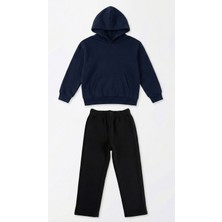 MAKSFD Unisex Çocuk Kapüşonlu Siyah Alt Üst Eşofman Takımı Pamuklu Rahat Kalıp