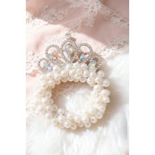 Efna Store Taç Figür Kristal Damla,zirkon Taşlı Cinderella,balerin Prenses Toka,topuz Incili Çocuk Lastik Toka