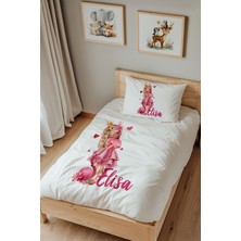 Lilabio Isme Özel Tek Kişilik %100 Pamuk Nevresim Takımı (160X220 Cm) Flamingolu Kız