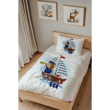 Lilabio Isme Özel Tek Kişilik %100 Pamuk Nevresim Takımı (160X220 Cm) Kaptan Ayıcık