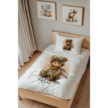 Lilabio Isme Özel Tek Kişilik %100 Pamuk Nevresim Takımı (160X220 Cm) Pilot Ayıcık