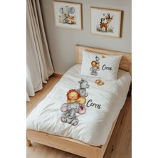 Lilabio Isme Özel Tek Kişilik %100 Pamuk Nevresim Takımı (160X220 Cm) Fil Aslan Gergedan