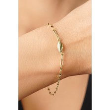 Fiyonk Kuyumculuk 14 Ayar Altın Yaprak Detaylı Aynalı Zincir Bileklik