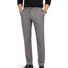 Varetta Erkek Gri Keten Pantolon Casual Armürlü Klasik Kesim Büyük Beden