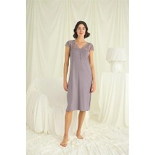 Amora Secret Özel Tasarım  Kolu Omzu ve Yakası Dantelli Önü Düğmeli Gecelik