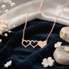 Aytoba 925 Ayar Gümüş Kişiye Özel 14 Ayar Altın Kaplama Rose Rengi Üç Kalp Kolye