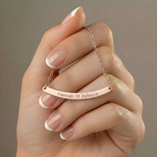 Aytoba 925 Ayar Gümüş Kişiye Özel 14 Ayar Altın Kaplama Rose Rengi Kavisli Bar Kolye