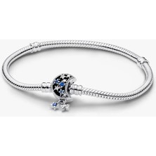 Pandora Işıltılı Ay Klipsli Yılan Zinciri Bileklik 925 Ayar Gümüş