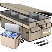 Haegs Araç Bagaj Düzenleyici, Soğutuculu Araç Bagaj Çantası 3 Ana Bölmeli, 100L: 90X40X28 Cm-Bej