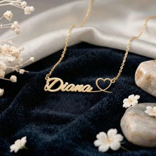 Aytoba 925 Ayar Gümüş Kişiye Özel 14 Ayar Altın Kaplama Gold Rengi Kalpli Isim Kolye