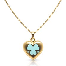 Zeya Kuyumculuk 14 Ayar Altın Yonca Detaylı Kalp Kolye