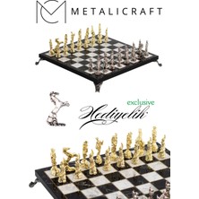 Metalicraft MC58 Uzak Doğu Figürlü Metal Satranç Takımı - Mermer Desenli 25X25 Ahşap Tahtasıyla - Lüks Hediyelik
