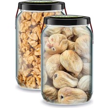 Zencefil Organik Dağ Inciri Kurusu + Kaman Cevizi Içi Bi Kavanoz 660 Cc'lik Cam Kavanozlarda Kuru Incir + Ceviz Içi