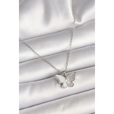 Ayder Timya 316L Çelik Gümüş Renk Zincir Zirkon Taşlı Beyaz Mineli Kelebek Model Kadın Kolye - TJ-BKO9941 TG/Tmya1395 220593