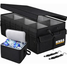 Haegs Araç Bagaj Düzenleyici, Termal Soğutucu Çantalı Organizer 3 Ana Bölmeli, 70L: 75X35X28CM-SIYAH