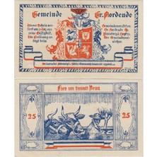 Banknoting Almanya 25 Pfennig 1921 Notgeld-Nordende Belediyesi. Çil.