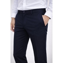 Varetta Lacivert Keten Pantolon Casual Klasik Kesim Cepli Armüllü