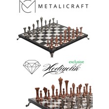 Metalicraft MC74 Metal Satranç Takımı - Mermer Desenli 30X30CM Ahşap Tahta - Büyük Boy Taş - Lüks Hediyelik