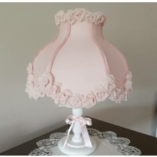 Lulu Avizem Luluavizem Patentli Özel Tasarım, Elde Yıkanailir Başlık, Gül Detaylı Toz Pembe Ahşap Ayak Abajur