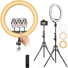 Somic Youtuber Selfie LED Işıklı Hq-18 Halka 18 Inch Selfie/yayıncı/makyaj Işığı 210 cm Tripod 3 Telefon Tutuculu Kumandalı 3 Farklı Ayarlanabilir Işık Çift USB Girişli