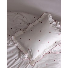 Madame Coco Eternel Çift Kişilik %100 Pamuk Fırfırlı Baskılı Nevresim Takımı - Beyaz