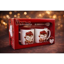 DeGo Shop Aşk Love Temalı Kaşıklı 2'li Kupa Seti, (Kutulu ) Şık Hediyelik Tasarım