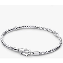 Pandora Trok Örgülü Klips ve Zincir Bileklik 925 Ayar Gümüş