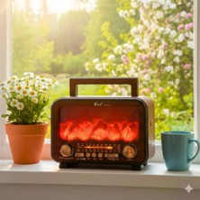 Belkıs Kırtasiye Şömine Görümlü Radyo Güneş Enerji ile Sarj Bluetooth Bağlantı Ahşap Nostaljik Radyo Şömine Radyo