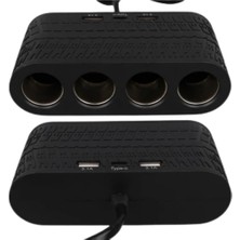 Eco Lounge Araç Çakmak Çoklayıcı 4 Çıkışlı 2 USB ve Type C Girişli Çok Fonksiyonlu Şarj Ünitesi