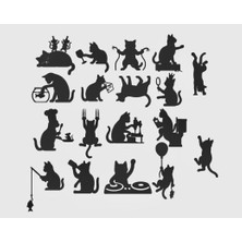 Pluto 3D 18’li Dekoratif Kedi Sticker Seti – Kendinden Yapışkanlı Tasarım - Siyah