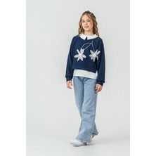 Miniko Kids Kız Çocuk Bayramlık Çiçekli Taşlı Kot Pantolonlu 2li Takım