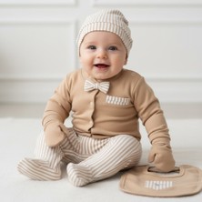 Milays Erkek Bebek 0-3 Ay Papyonlu Çizgili %100 Pamuk 5 Parça Hastane Çıkış Zıbın Seti