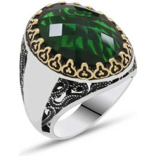 Fumeyabi Gümüş Yeşil Zirkon Taşlı Erkek Yüzük