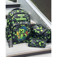 MegiHero  Erkek Çocuk Ilk Okul Çantası 3'lü Set Ilkokul Çantası Karakter Desenli Takım Siyah