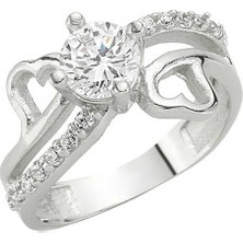 Fumeyabi Gümüş Kalpli Tek Taş Bayan Yüzük