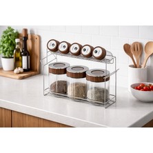 Arow Axel 9 Parça Bambu Cam Standlı Şık Baharatlık SETİ-700 ML,130 ml