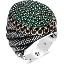 Fumeyabi Gümüş Yeşil Zirkon Taşlı Oval Erkek Yüzük