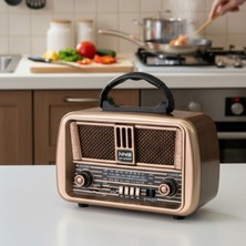 Dexxony Kahverengi Bluetoothlu Büyük Boy Nostaljik Radyo - Elektrikli ve Şarjlı, Şık Tasarım Hediyelik Dekor Fm Radyo