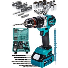 Prohummer PH220 Çift Akülü 82 Parça 58VF 5AH 10 Pilli Darbeli Vidalama Matkap Seti (Mavi)