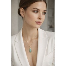 Solare Accessories Amazonit Doğal Taşlı Altın Kaplama Detaylı Kolye